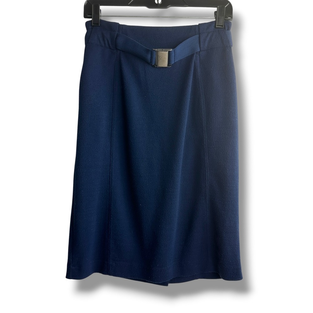 DE COLLECTION Pencil Skirt Women S Blue Belted Knee Length Back Zip